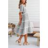 imagechouyatou Women Summer Boho RIC Rac Tiered Striped Midi Dress Button Down Flutter Sleeve Swing Shirt DressBlack