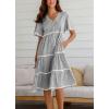 imagechouyatou Women Summer Boho RIC Rac Tiered Striped Midi Dress Button Down Flutter Sleeve Swing Shirt DressBlack