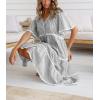imagechouyatou Women Summer Boho RIC Rac Tiered Striped Midi Dress Button Down Flutter Sleeve Swing Shirt DressBlack