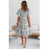 imagechouyatou Women Summer Boho RIC Rac Tiered Striped Midi Dress Button Down Flutter Sleeve Swing Shirt DressBlack