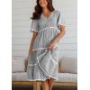 imagechouyatou Women Summer Boho RIC Rac Tiered Striped Midi Dress Button Down Flutter Sleeve Swing Shirt DressBlack