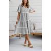 imagechouyatou Women Summer Boho RIC Rac Tiered Striped Midi Dress Button Down Flutter Sleeve Swing Shirt DressBlack