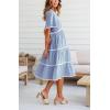imagechouyatou Women Summer Boho RIC Rac Tiered Striped Midi Dress Button Down Flutter Sleeve Swing Shirt DressBlue