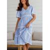 imagechouyatou Women Summer Boho RIC Rac Tiered Striped Midi Dress Button Down Flutter Sleeve Swing Shirt DressBlue