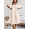 imagechouyatou Women Summer Boho RIC Rac Tiered Striped Midi Dress Button Down Flutter Sleeve Swing Shirt DressKhaki