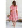 imagechouyatou Women Summer Boho RIC Rac Tiered Striped Midi Dress Button Down Flutter Sleeve Swing Shirt DressRed