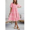 imagechouyatou Women Summer Boho RIC Rac Tiered Striped Midi Dress Button Down Flutter Sleeve Swing Shirt DressRed