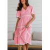 imagechouyatou Women Summer Boho RIC Rac Tiered Striped Midi Dress Button Down Flutter Sleeve Swing Shirt DressRed