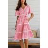 imagechouyatou Women Summer Boho RIC Rac Tiered Striped Midi Dress Button Down Flutter Sleeve Swing Shirt DressRed