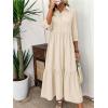 imagechouyatou Womens Casual Button Up Polo Collar Shirt Dress 34 Sleeve Ruffle Tiered Maxi Long DressApricot