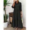 imagechouyatou Womens Casual Button Up Polo Collar Shirt Dress 34 Sleeve Ruffle Tiered Maxi Long DressBlack
