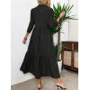 imagechouyatou Womens Casual Button Up Polo Collar Shirt Dress 34 Sleeve Ruffle Tiered Maxi Long DressBlack