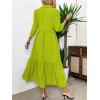 imagechouyatou Womens Casual Button Up Polo Collar Shirt Dress 34 Sleeve Ruffle Tiered Maxi Long DressGreen