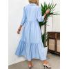 imagechouyatou Womens Casual Button Up Polo Collar Shirt Dress 34 Sleeve Ruffle Tiered Maxi Long DressLight Blue
