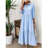 imagechouyatou Womens Casual Button Up Polo Collar Shirt Dress 34 Sleeve Ruffle Tiered Maxi Long DressLight Blue