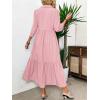 imagechouyatou Womens Casual Button Up Polo Collar Shirt Dress 34 Sleeve Ruffle Tiered Maxi Long DressPink