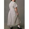 imagechouyatou Womens Contrast Color Striped Shirt Dress Pleated Button Down Maxi Long Tunic DressBlack