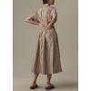 imagechouyatou Womens Contrast Color Striped Shirt Dress Pleated Button Down Maxi Long Tunic DressBrown