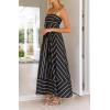 imagechouyatou Womens Summer Striped Spaghetti Strap Maxi Dress Boho Flowy Swing Back Smocked Beach SundressBlack