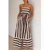imagechouyatou Womens Summer Striped Spaghetti Strap Maxi Dress Boho Flowy Swing Back Smocked Beach SundressBrown
