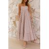 imagechouyatou Womens Summer Striped Spaghetti Strap Maxi Dress Boho Flowy Swing Back Smocked Beach SundressLight Brown