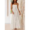 imagechouyatou Womens Summer Striped Spaghetti Strap Maxi Dress Boho Flowy Swing Back Smocked Beach SundressWhite