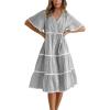 imagechouyatou Women Summer Boho RIC Rac Tiered Striped Midi Dress Button Down Flutter Sleeve Swing Shirt DressBlack