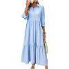 imagechouyatou Womens Casual Button Up Polo Collar Shirt Dress 34 Sleeve Ruffle Tiered Maxi Long DressLight Blue