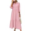 imagechouyatou Womens Casual Button Up Polo Collar Shirt Dress 34 Sleeve Ruffle Tiered Maxi Long DressPink