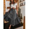 imagechouyatou Womens Boho Frayed Tiered Denim Skirt Pleated Ruffle A Line Swing Skirt Y2k Maxi Long Jean SkirtBlack Grey