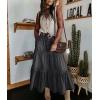 imagechouyatou Womens Boho Frayed Tiered Denim Skirt Pleated Ruffle A Line Swing Skirt Y2k Maxi Long Jean SkirtBlack Grey