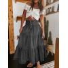 imagechouyatou Womens Boho Frayed Tiered Denim Skirt Pleated Ruffle A Line Swing Skirt Y2k Maxi Long Jean SkirtBlack Grey