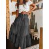 imagechouyatou Womens Boho Frayed Tiered Denim Skirt Pleated Ruffle A Line Swing Skirt Y2k Maxi Long Jean SkirtBlack Grey