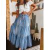 imagechouyatou Womens Boho Frayed Tiered Denim Skirt Pleated Ruffle A Line Swing Skirt Y2k Maxi Long Jean SkirtBlue