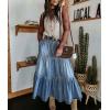 imagechouyatou Womens Boho Frayed Tiered Denim Skirt Pleated Ruffle A Line Swing Skirt Y2k Maxi Long Jean SkirtBlue