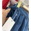 imagechouyatou Womens Casual Elastic Waist Denim Skirt Lace Ruffle Hem Pleated Midi Long Jean Skirt with PocketsLight Blue