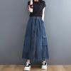 imagechouyatou Womens Casual Vintage Distressed Jean Skirt Elastic High Waisted A Line Midi Flare Denim SkirtDark Blue