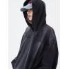 imagechouyatou Womens Distressed Hooded Pullover Denim Jacket Hoodie Boyfriend Casual Jean Sweatshirt TopBlack