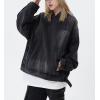 imagechouyatou Womens Distressed Hooded Pullover Denim Jacket Hoodie Boyfriend Casual Jean Sweatshirt TopBlack