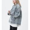 imagechouyatou Womens Distressed Hooded Pullover Denim Jacket Hoodie Boyfriend Casual Jean Sweatshirt TopBlue