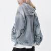 imagechouyatou Womens Distressed Hooded Pullover Denim Jacket Hoodie Boyfriend Casual Jean Sweatshirt TopBlue