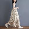 imagechouyatou Womens Sleeveless Denim Chiffon Splicing Ruffle Overall Dress Loose Maxi Bib Jumper DressBeige