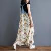 imagechouyatou Womens Sleeveless Denim Chiffon Splicing Ruffle Overall Dress Loose Maxi Bib Jumper DressBeige