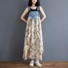 imagechouyatou Womens Sleeveless Denim Chiffon Splicing Ruffle Overall Dress Loose Maxi Bib Jumper DressBeige