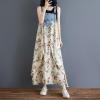 imagechouyatou Womens Sleeveless Denim Chiffon Splicing Ruffle Overall Dress Loose Maxi Bib Jumper DressBeige