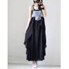 imagechouyatou Womens Sleeveless Denim Chiffon Splicing Ruffle Overall Dress Loose Maxi Bib Jumper DressBlack