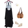 imagechouyatou Womens Sleeveless Denim Chiffon Splicing Ruffle Overall Dress Loose Maxi Bib Jumper DressBlack