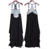 imagechouyatou Womens Sleeveless Denim Chiffon Splicing Ruffle Overall Dress Loose Maxi Bib Jumper DressBlack
