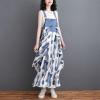 imagechouyatou Womens Sleeveless Denim Chiffon Splicing Ruffle Overall Dress Loose Maxi Bib Jumper DressBlue