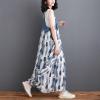 imagechouyatou Womens Sleeveless Denim Chiffon Splicing Ruffle Overall Dress Loose Maxi Bib Jumper DressBlue